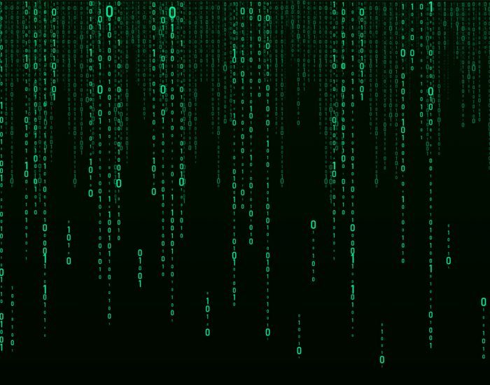 Vector digital green background of streaming binary code. Matrix background with numbers 1.0. Coding or hacking concept. Vector illustration.